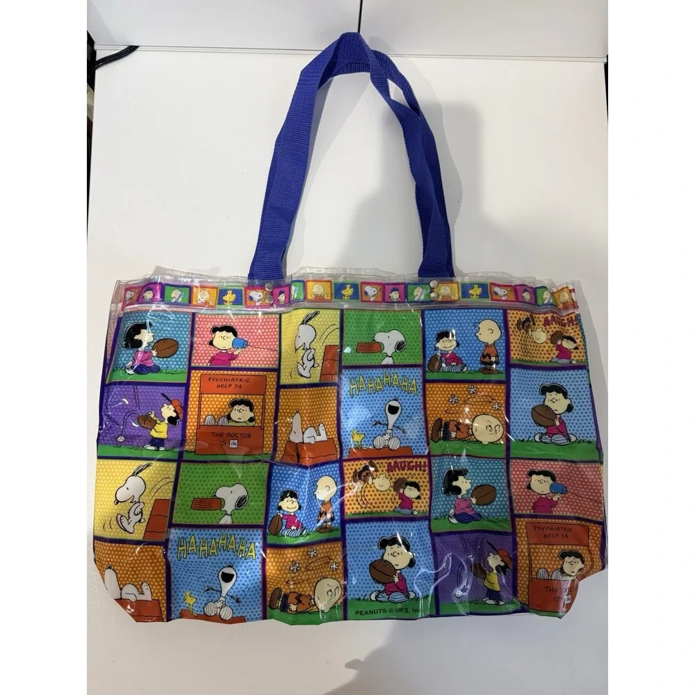Vintage Peanuts Tote Bag PVC 90s Charlie Brown Snoopy Woodstock Cartoon‎ Linus L